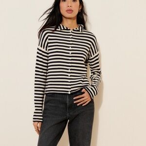 Stripe Mock-neck Cardigan- M/L
